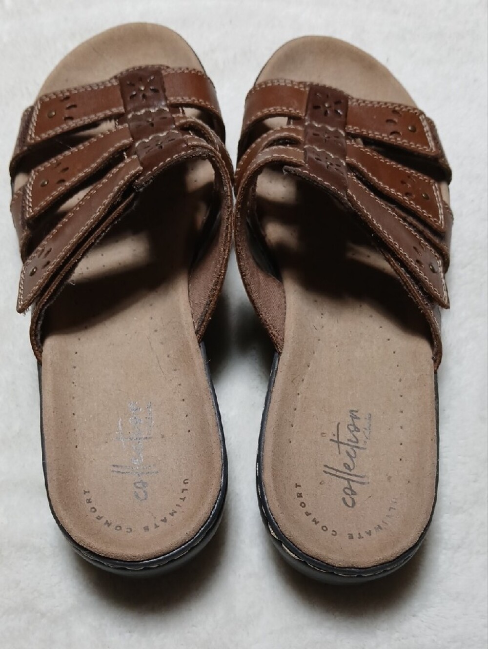 Clarks Brown Triple-Strap Leather Slide Sandals Size 8.5 Womans - Picture 4 of 7